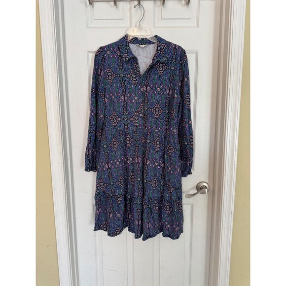 Boden Paisley Pattern Long Sleeve Mini Shirt Dress Size 12 Regular - Picture 2 of 9